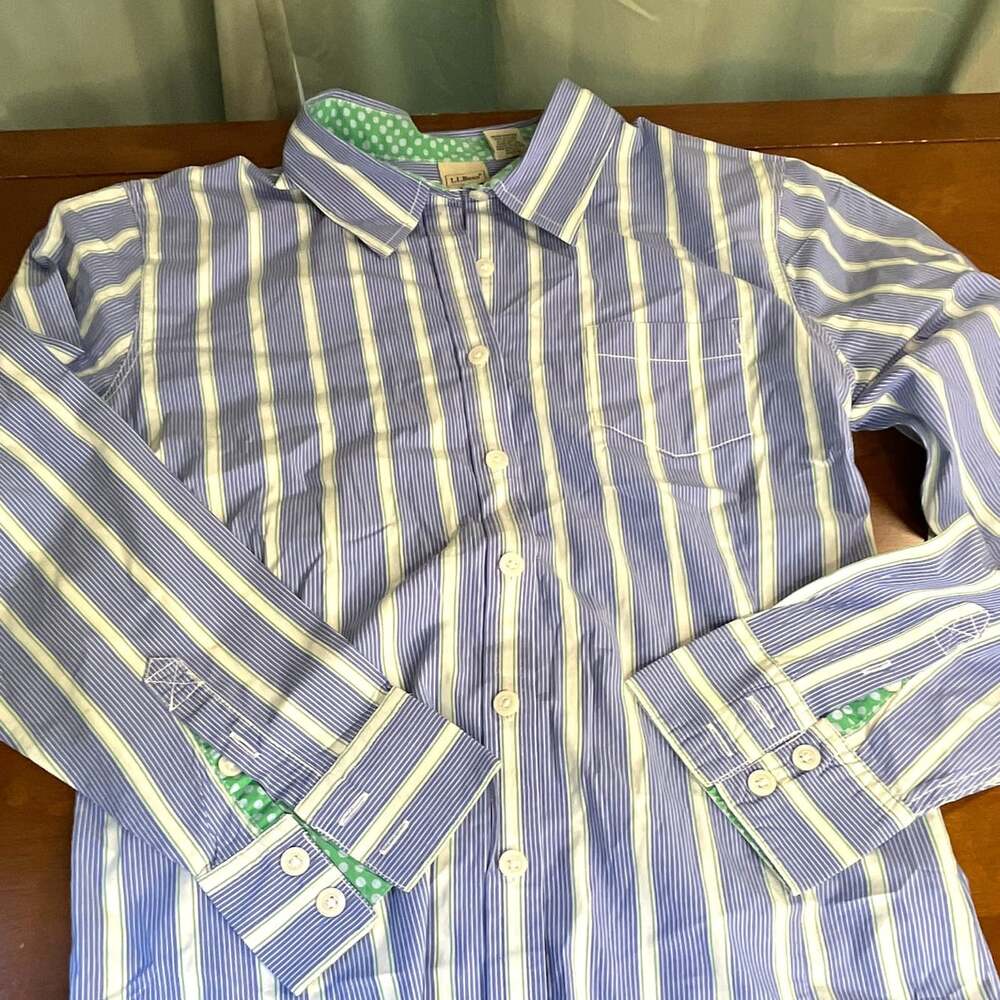 L.L.Bean Women’s XL Regular Blue White Striped Button-Up Shirt Long Sleeve